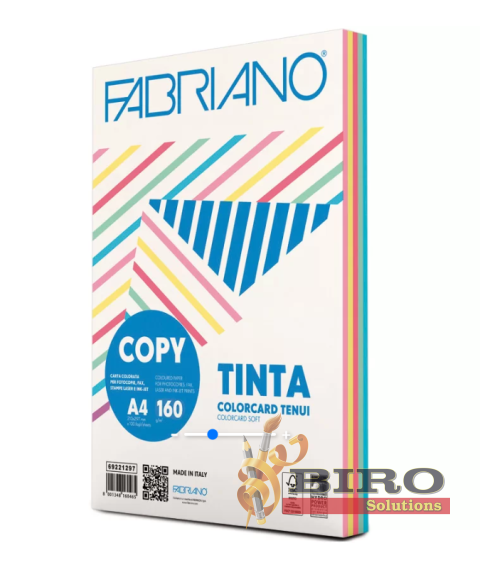 Hîrtie colorată A4 FABRIANO Tinta, 160 gr/m2, 100 foi, pastel, mix